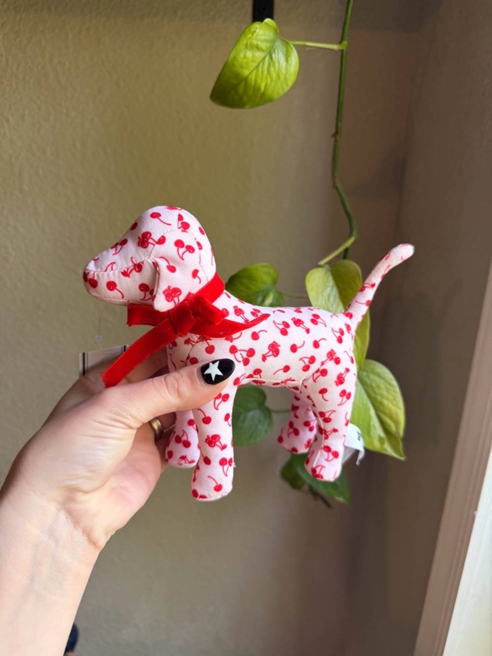 PINK Plush Dog Toy - White with Red Cherry Print